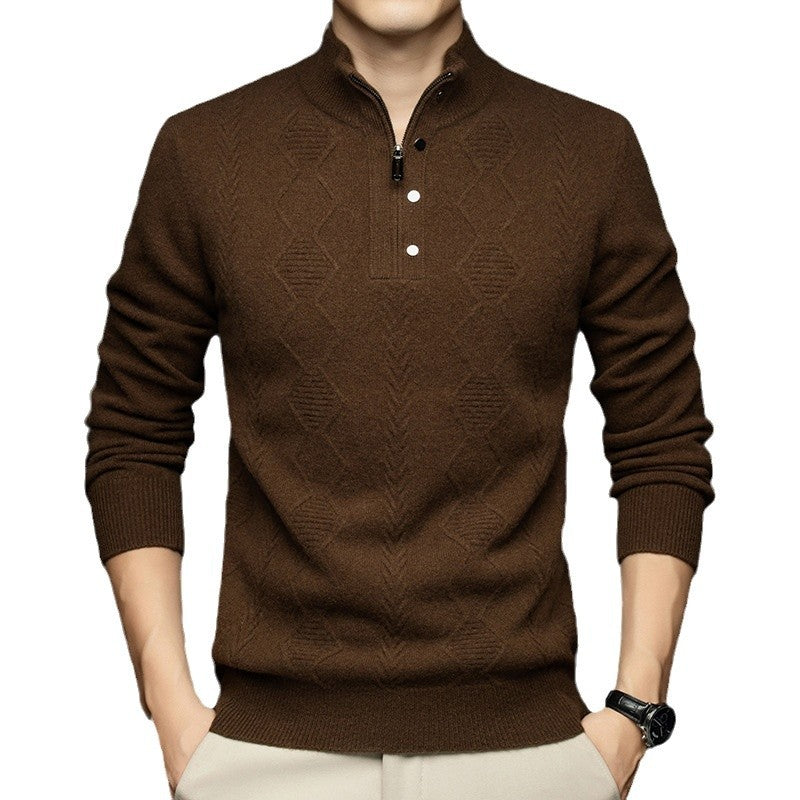 Herren modischer Strickpullover mit schmalem Kragen und feinem Rautenmuster Echoarchiv