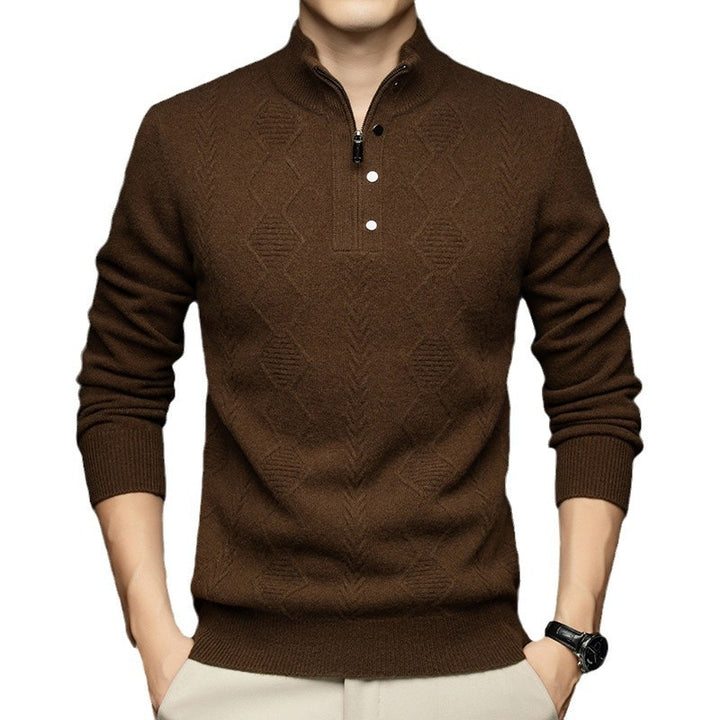 Herren modischer Strickpullover mit schmalem Kragen und feinem Rautenmuster Echoarchiv