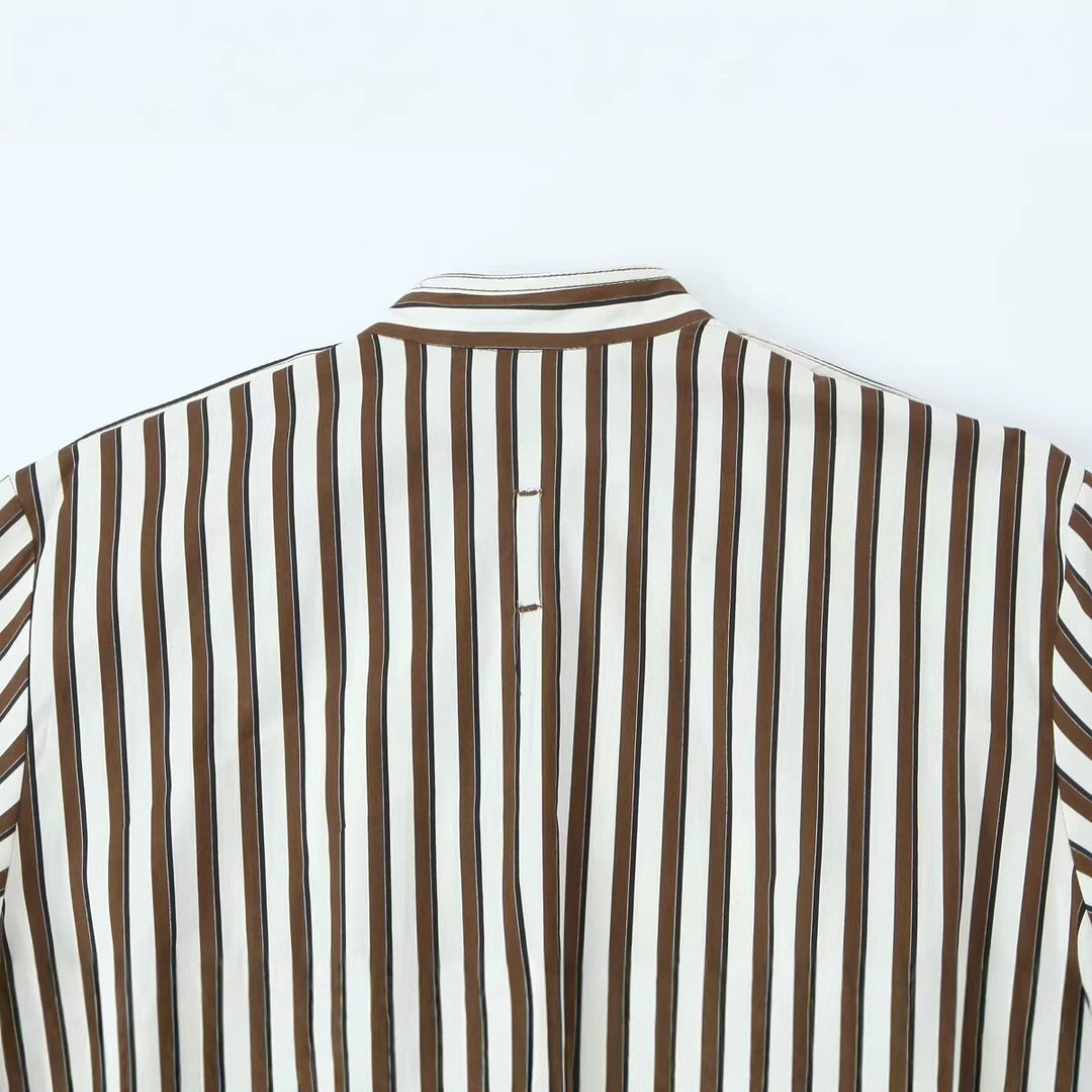 Damen Gestreifte Oversized Übergangsjacke mit Stehkragen und aufgesetzter Brusttasche Echoarchiv