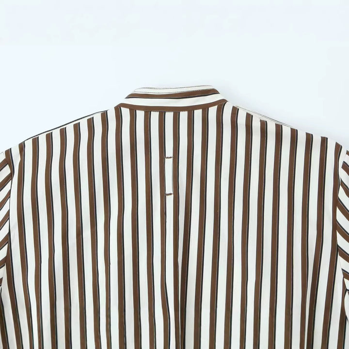 Damen Gestreifte Oversized Übergangsjacke mit Stehkragen und aufgesetzter Brusttasche Echoarchiv