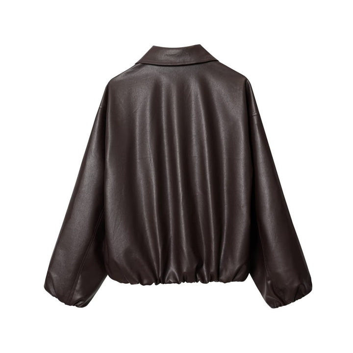 Damen Kurz geschnittener Oversize‑Blouson aus veganem Kunstleder mit Hemdkragen und elastischem Saum Echo Archiv