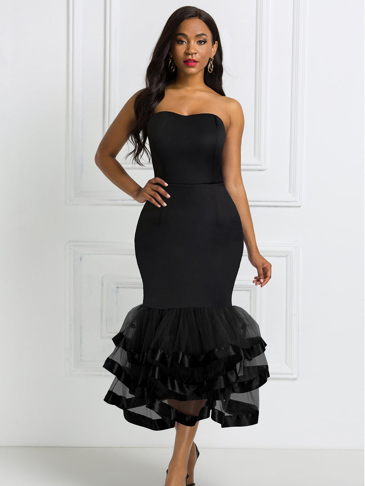 Damen Figurbetontes Abendkleid mit voluminösem Rüschen-Saum Echo Archiv