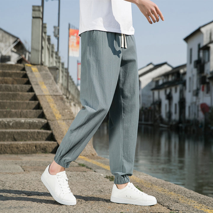 Herren nan tapered Leinen-Baumwoll-Jogger mit Kordelzug, elastischem Knöchelbündchen und schlanker Silhouette Echo Archiv