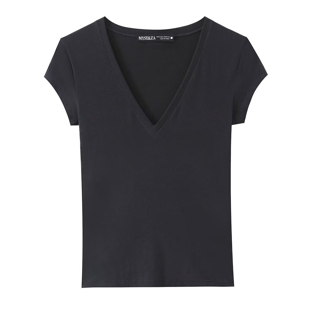 Damen V-Pullover aus hochwertigem Baumwollmix mit kurzer Ärmellänge Echo Archiv