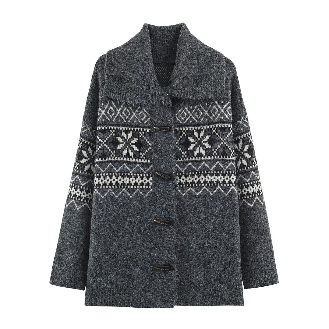Damen Norwegisch gemusterter Wollmix-Dufflecoat mit Schalkragen und Knebelverschlüssen Echoarchiv