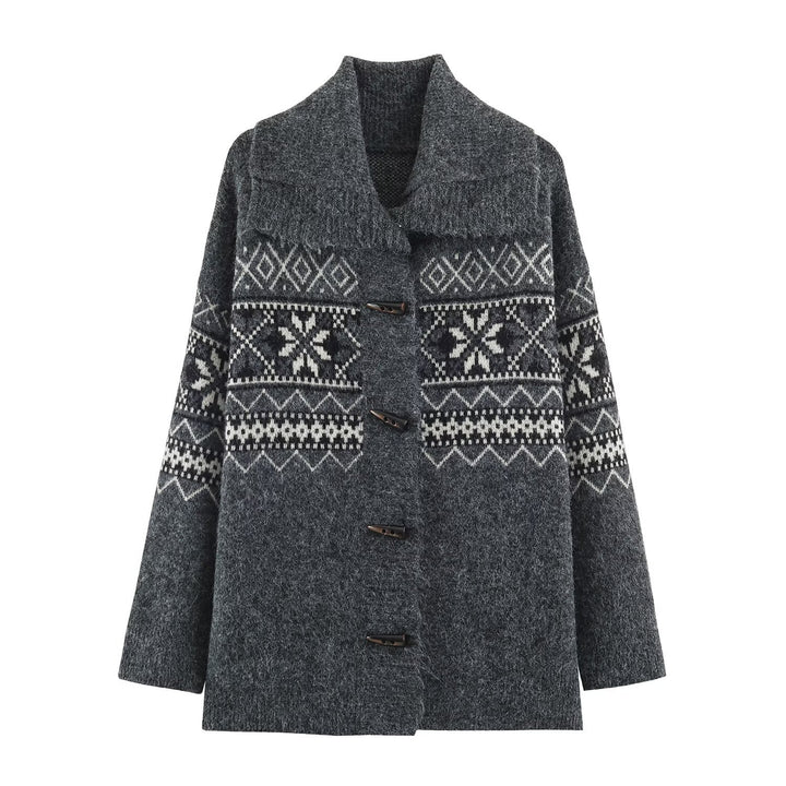 Damen Norwegisch gemusterter Wollmix-Dufflecoat mit Schalkragen und Knebelverschlüssen Echoarchiv