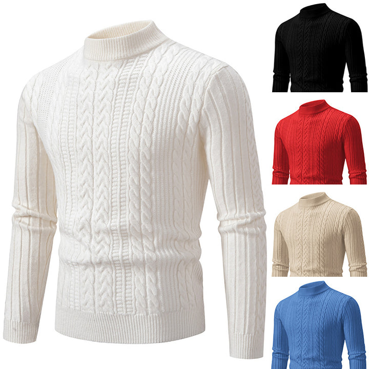 Herren Schmal geschnittener Mockneck-Zopfmusterpullover aus thermoregulierendem Feinstrick Echo Archiv