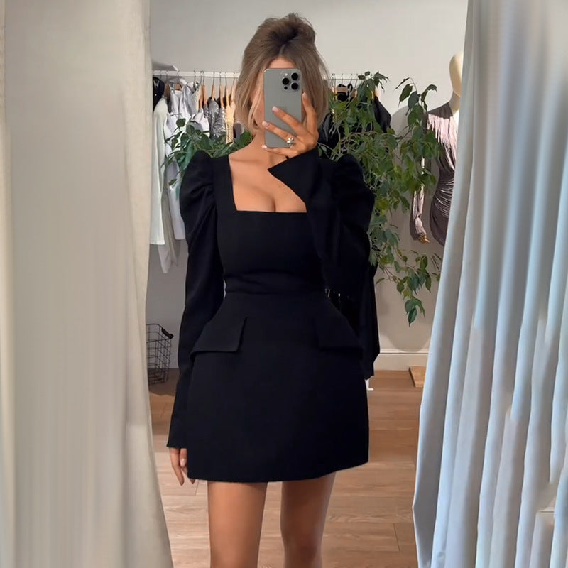 Damen elegantes Minikleid mit Puffärmeln und tailliertem Schnitt Echo Archiv
