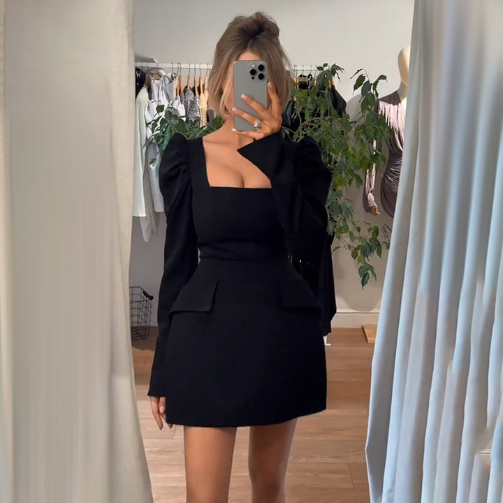 Damen elegantes Minikleid mit Puffärmeln und tailliertem Schnitt Echo Archiv