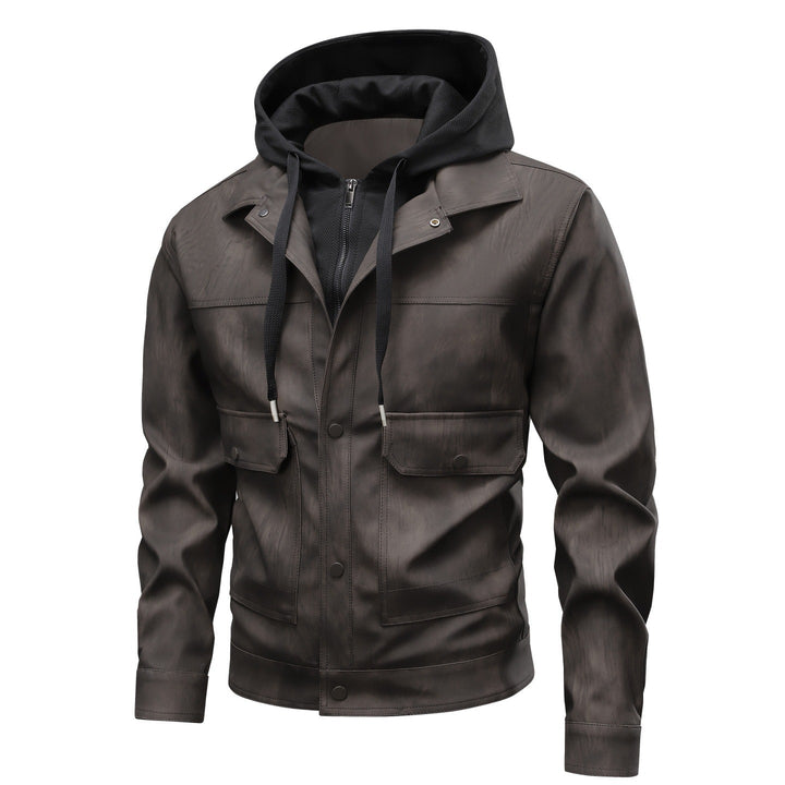 Herren Modische Kunstlederjacke mit Hoodie Echo Archiv