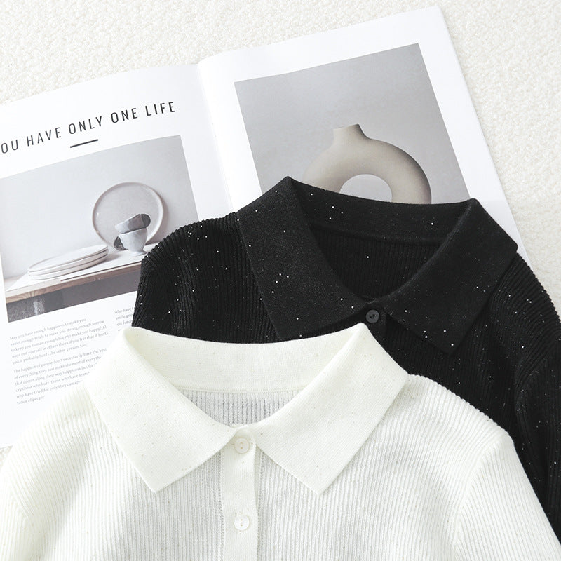 Damen Feinstrick-Cardigan mit Polokragen, Knopfleiste und dezentem Glitzereffekt Echo Archiv