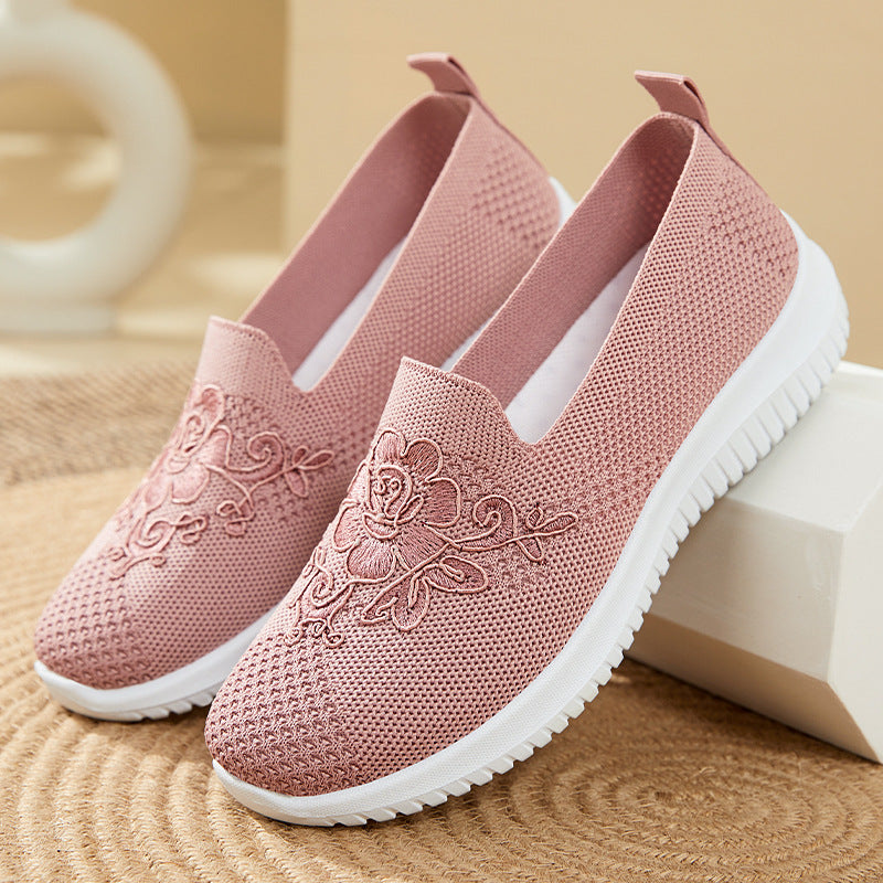 Damen nan eleganter Strick-Slipper mit floraler Stickapplikation, elastischem Einstieg und federleichter EVA-Laufsohle Echo Archiv