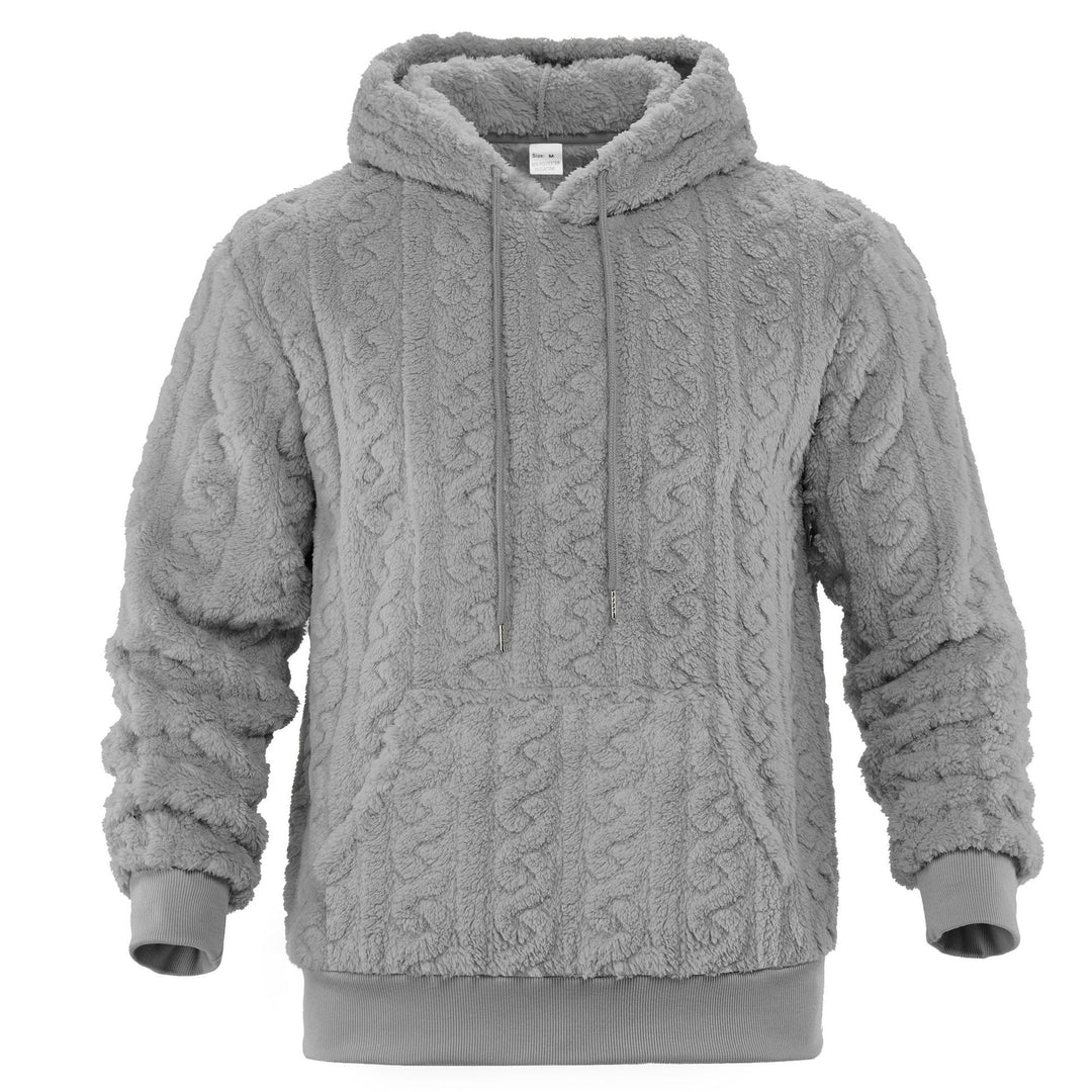 Herren Sherpa-Kapuzenpullover mit Zopfmuster, Kängurutasche und Rippbündchen Echoarchiv