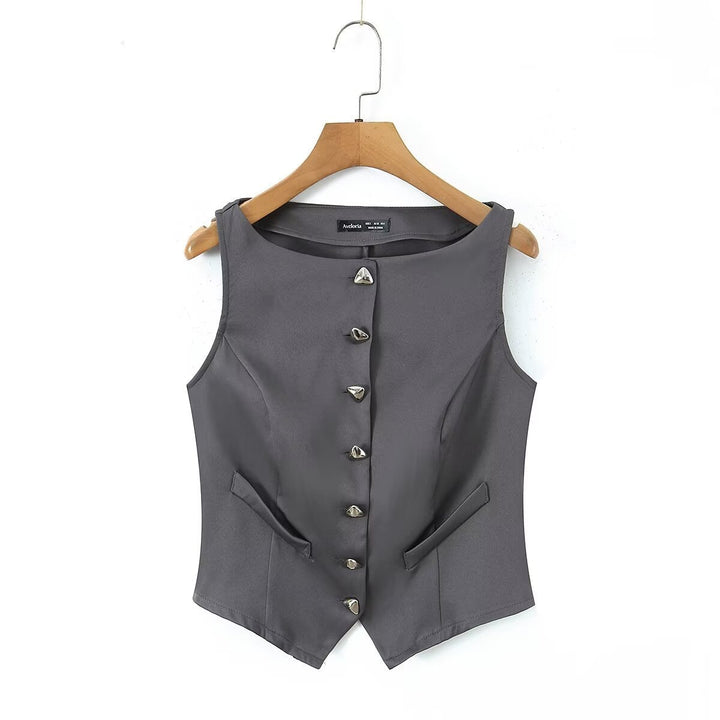 Damen-Set aus tailliertem Weste und kurzem Rock mit eleganten Knopfdetails Echo Archiv
