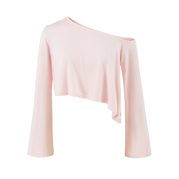 Damen Einschulter-Kurztop mit asymmetrischem Saum und Trompetenärmeln Echoarchiv