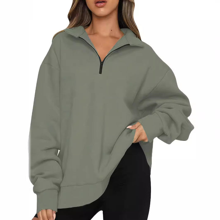 Damen nan Oversized Sweatshirt mit Kurzreißverschluss, Stehkragen und Kängurutasche Echo Archiv
