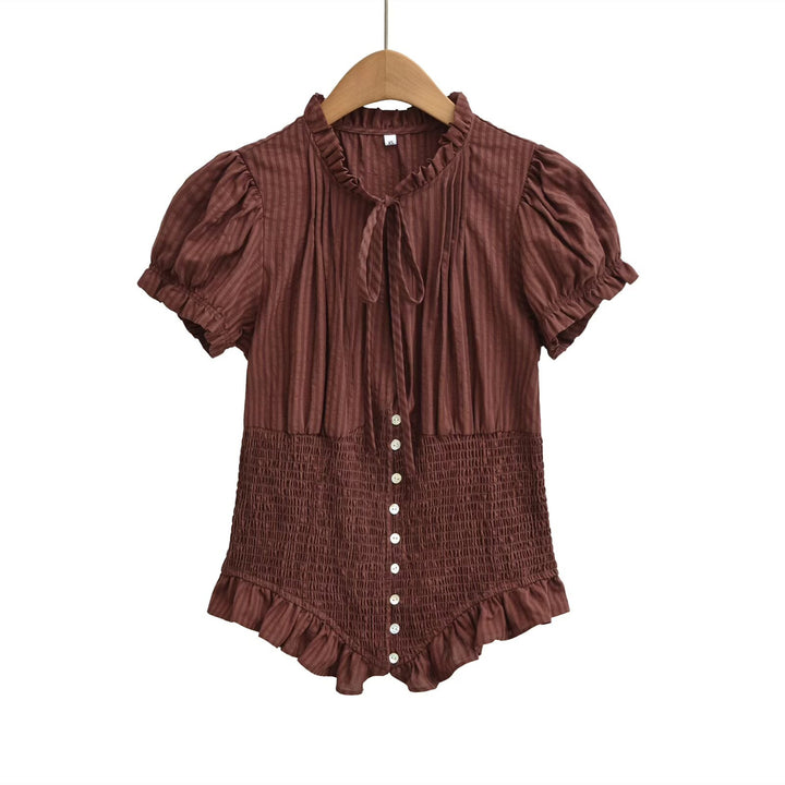 Damen Kurzarmbluse mit Rüschendetails und gerafftem Design Echo Archiv