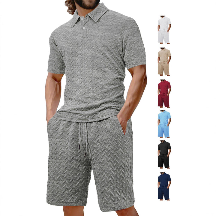 Herren modisches Polo- und Shorts-Set mit strukturiertem Gewebe Echoarchiv