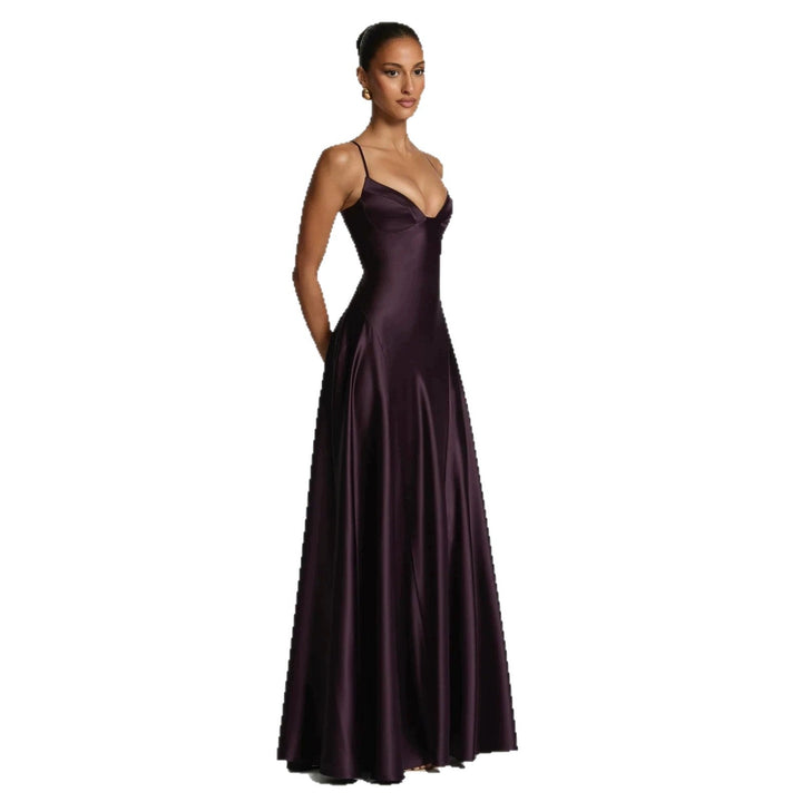 Damen elegantes Satin-Maxikleid mit raffinierten Spaghettiträgern Echoarchiv