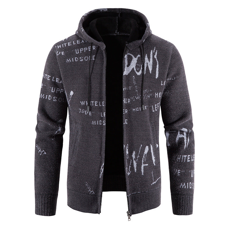 Herren modische Kapuzenjacke mit kreativem Print Echoarchiv