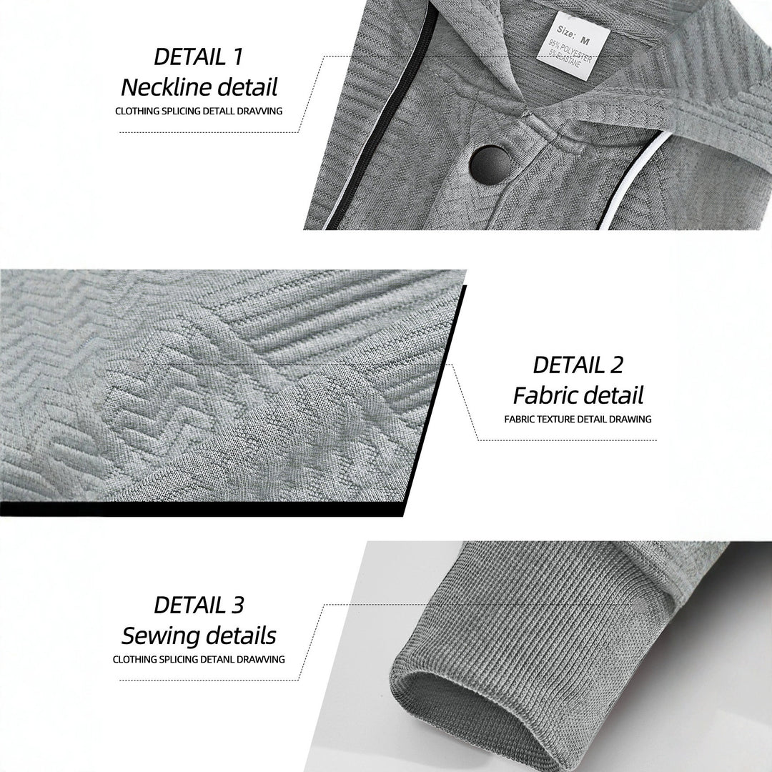 Herren nan geometrischer Struktur-Kapuzenpullover mit Henley-Blende und Kängurutasche Echo Archiv