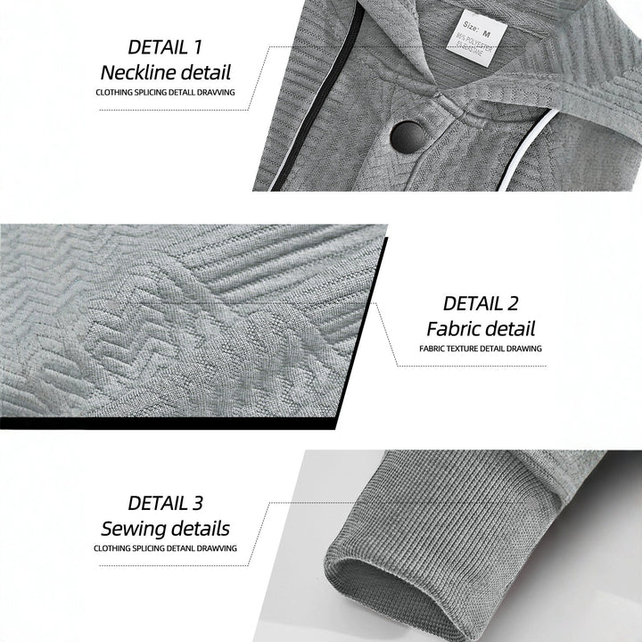 Herren nan geometrischer Struktur-Kapuzenpullover mit Henley-Blende und Kängurutasche Echo Archiv