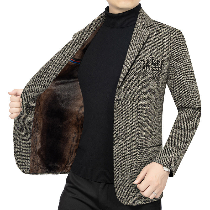Herren Taillierter Strickblazer im Bouclé-Look mit aufgesetzten Taschen – Tianoro