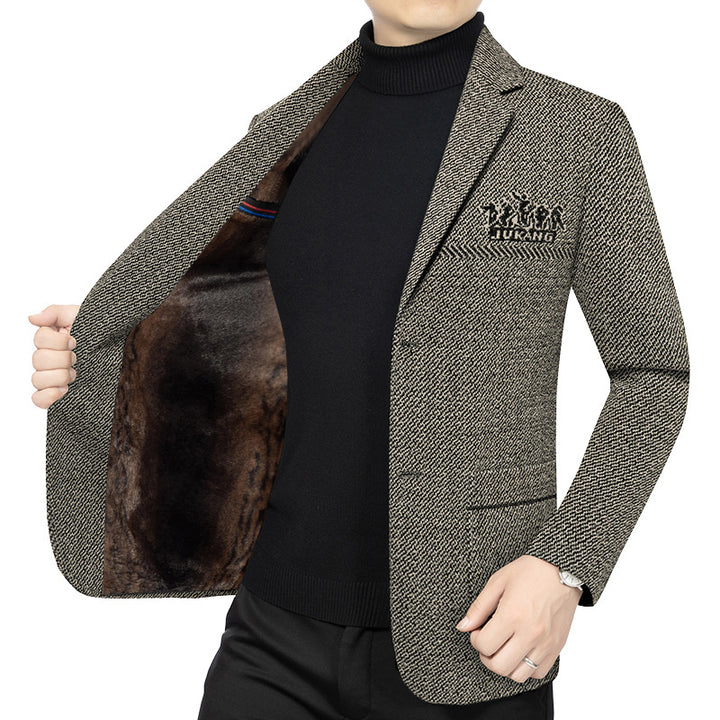 Herren Taillierter Strickblazer im Bouclé-Look mit aufgesetzten Taschen – Tianoro