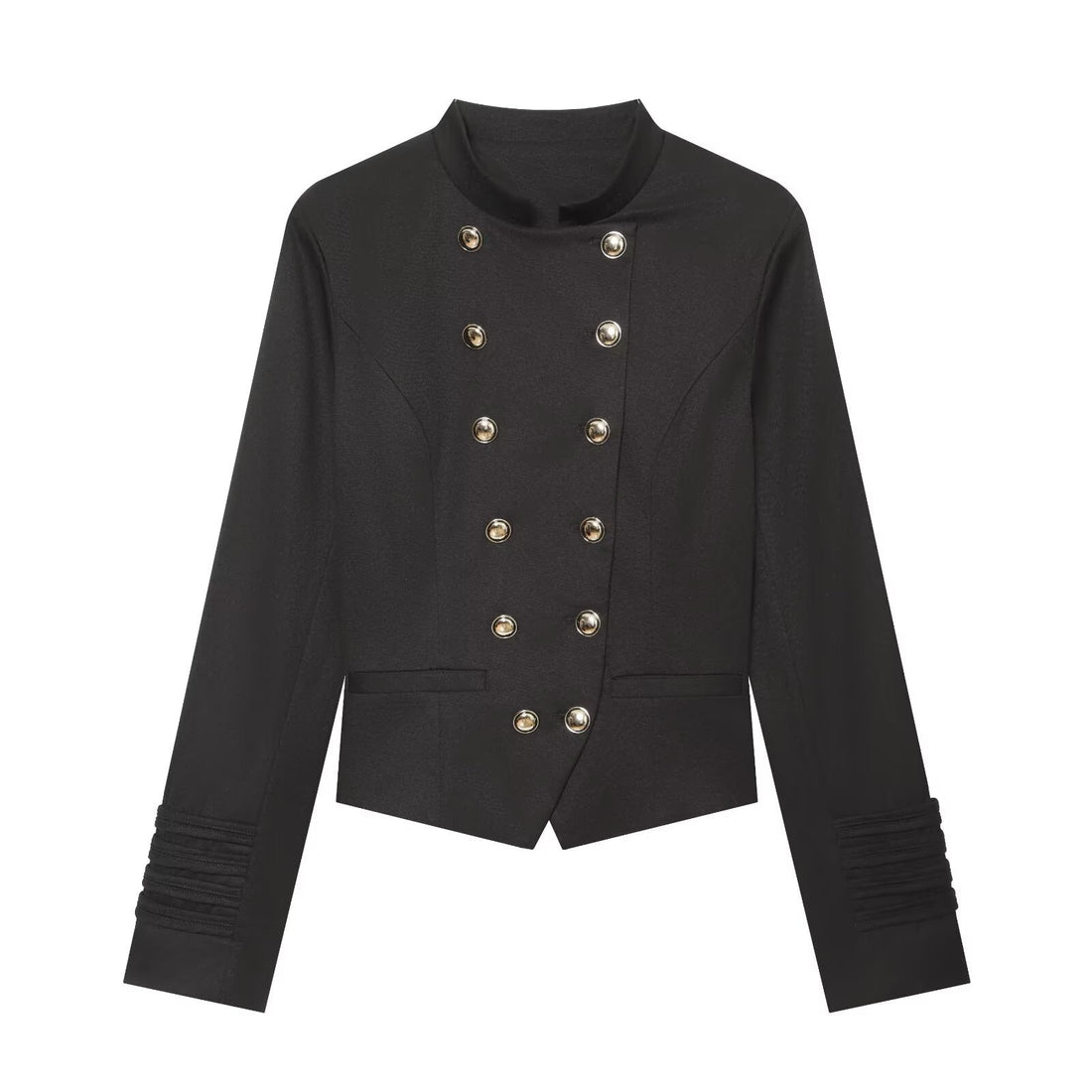 Damen Taillierter kurzblazer im Matrosen‑Military‑Stil mit Stehkragen und dekorativen Zierknöpfen Echoarchiv