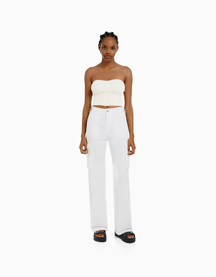 Damen nan weite High-Waist Cargo-Hose mit aufgesetzten Pattentaschen und geradem Bein Echo Archiv