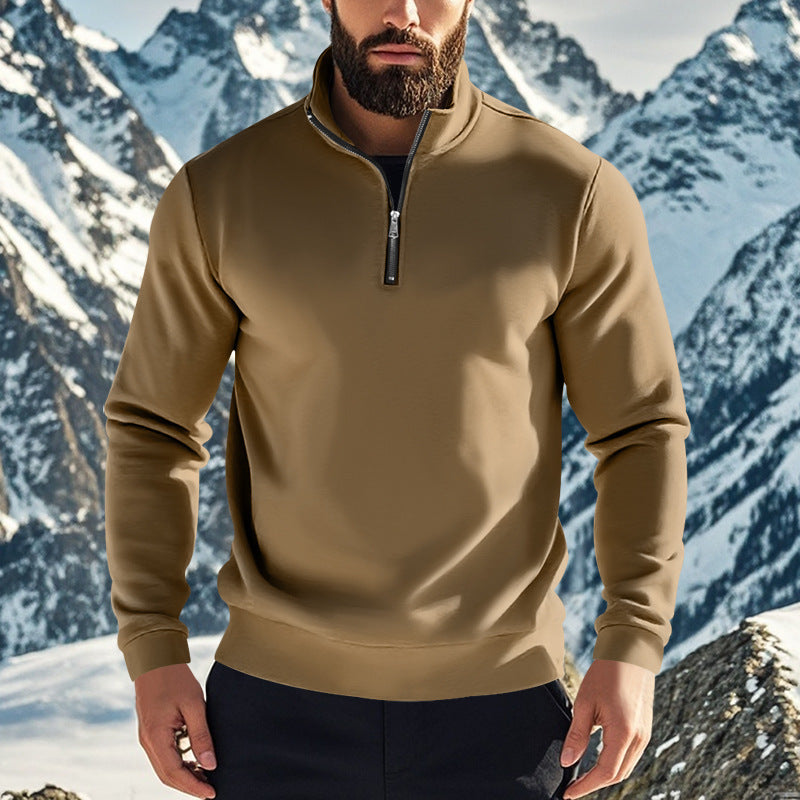 Herren komfortables Halbzip-Sweatshirt mit Stehkragen, leicht angerauter Innenseite und geripptem Saum – Marzano