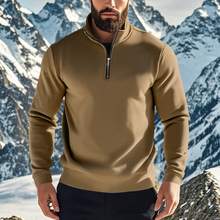 Herren komfortables Halbzip-Sweatshirt mit Stehkragen, leicht angerauter Innenseite und geripptem Saum – Marzano