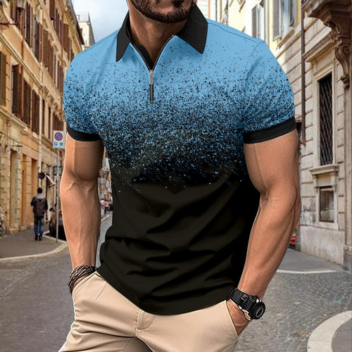 Herren Kurzarm Poloshirt mit modischem Farbverlauf und Halbreißverschluss Echoarchiv