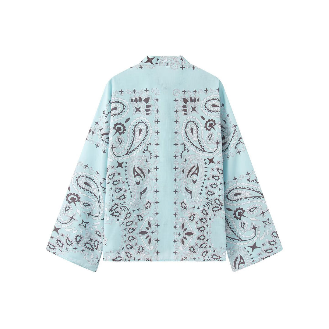 Damen Weite Palazzo‑Hose mit Paisley‑Print, hohem Bund und elastischem Gummizug Echo Archiv