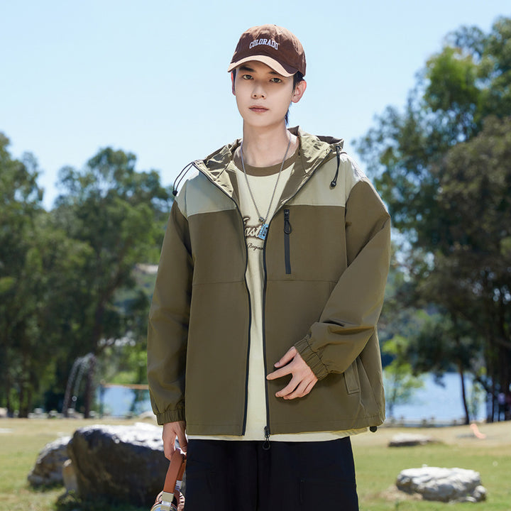 Herren Modische Windbreakerjacke mit verstellbarem Kapuzenkragen Echoarchiv