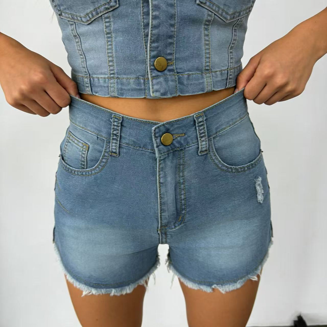 Damen Hochgeschnittene Denim-Shorts im angesagten Fransen-Look Echo Archiv