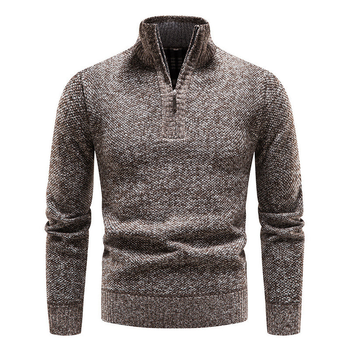 Herren eleganter Strickpullover mit modernem Stehkragen und Reißverschluss Echoarchiv
