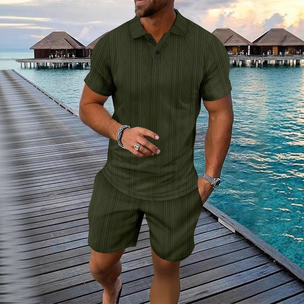 Herren Strukturstrick Polo und Shorts Set Echoarchiv