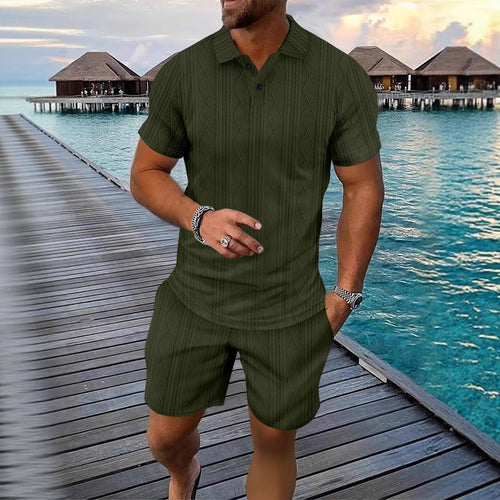 Herren Strukturstrick Polo und Shorts Set Echoarchiv