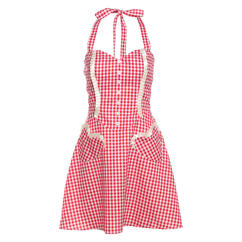 Damen Retro-Hängerchen mit Karomuster und seitlichen Taschen Echo Archiv