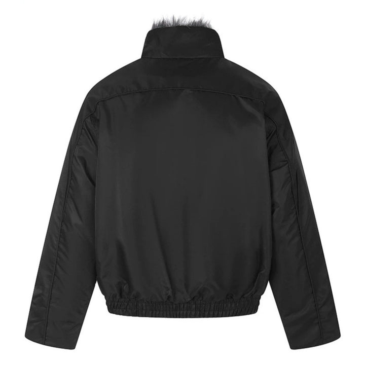 Damen wattierte Bomberjacke mit hohem Stehkragen, Kunstfellgefüttertem Kragen und Reißverschlusstaschen Echoarchiv