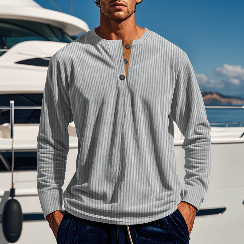 Herren Langarmshirt mit Knopfleiste und Rippstruktur Echoarchiv