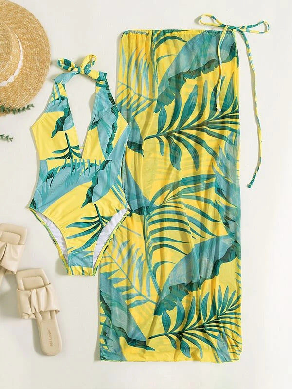 Damen Set aus einem einteiligen Badeanzug mit floralem Design und passendem Sarong Echo Archiv