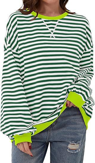 Damen Lässiges Oversize-Streifen-Sweatshirt mit Raglanärmeln und Kontrastbündchen – Mavelle