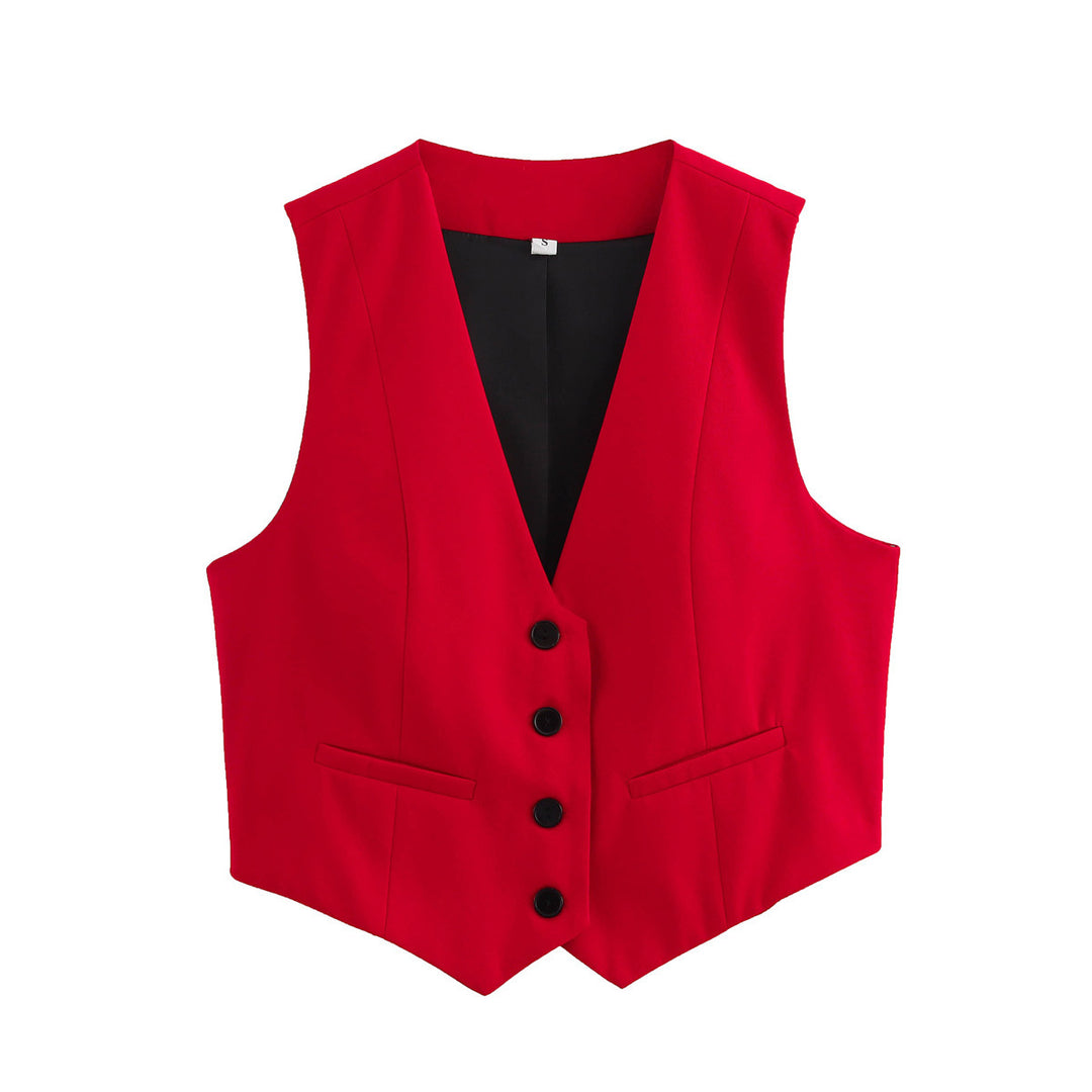 Damen nan elegante taillierte Business-Weste mit spitzem Saum, V-Ausschnitt und Leistentaschen Echo Archiv