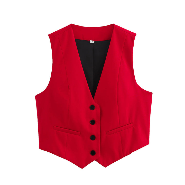 Damen nan elegante taillierte Business-Weste mit spitzem Saum, V-Ausschnitt und Leistentaschen Echo Archiv