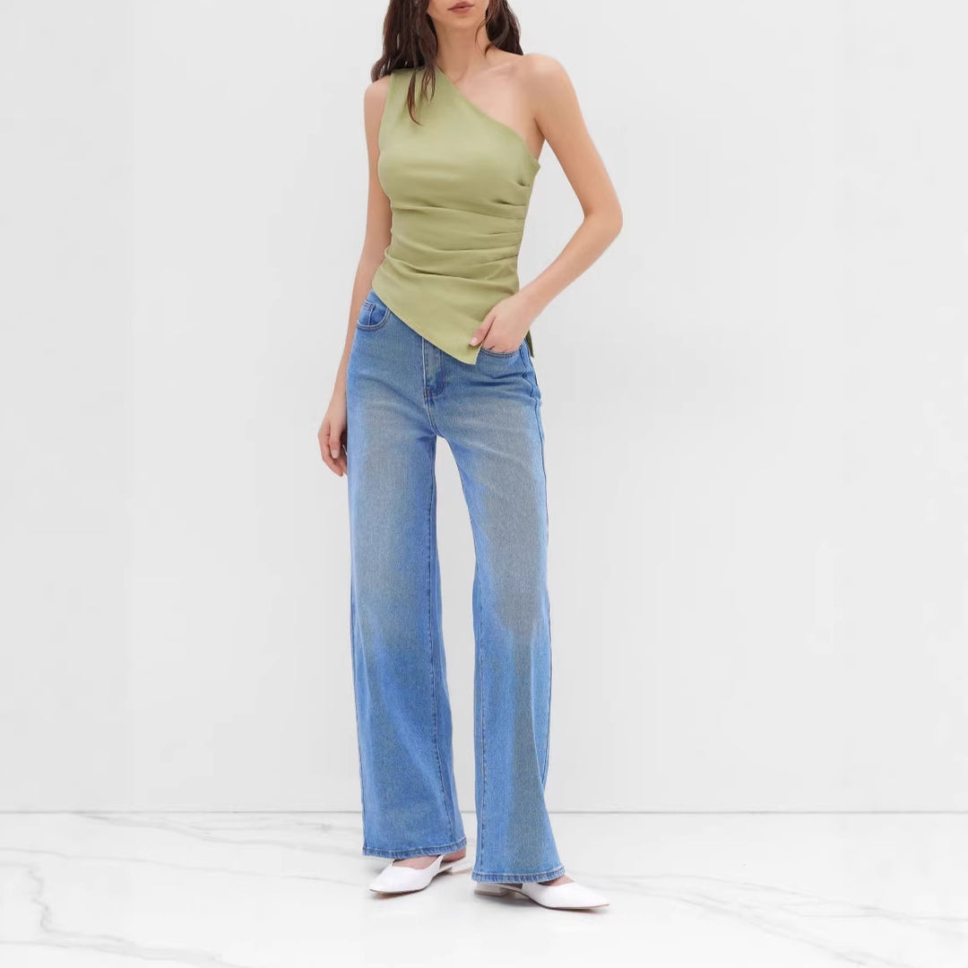 Damen asymmetrisches Top mit raffiniertem Drapierungsdesign Echo Archiv