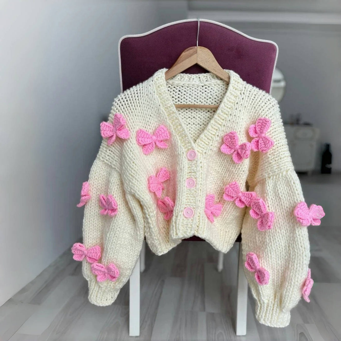 Damen Verspielt Floral strickjacke – Veloura