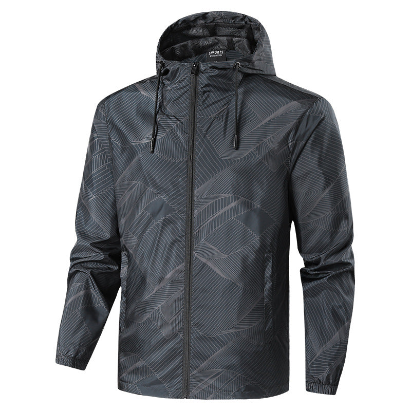 Herren Leichte Kapuzen-Windbreakerjacke mit grafischem Allover-Print und Packfunktion Echo Archiv