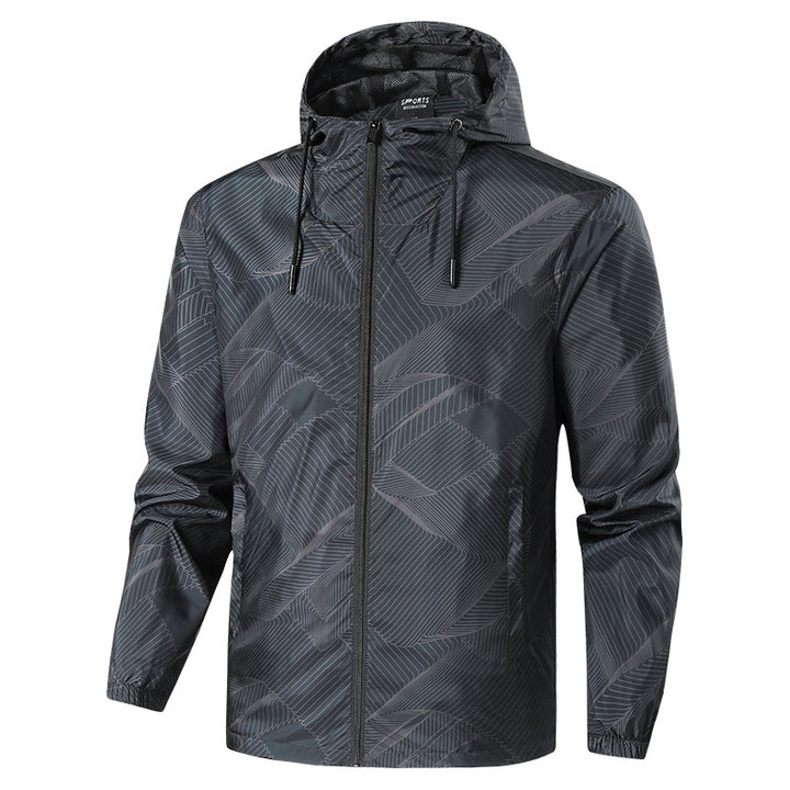 Herren Leichte Kapuzen-Windbreakerjacke mit grafischem Allover-Print und Packfunktion Echo Archiv